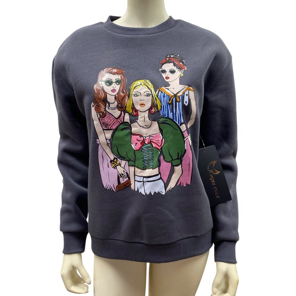 Angel Cult Gray Graphic Pring Crew Neck Sweatshirts Md‎ NWT